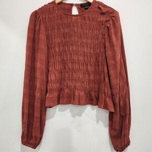 Sanctuary Get Together Top Puff Sleeves Smocked Keyhole Women's Size Small Rust